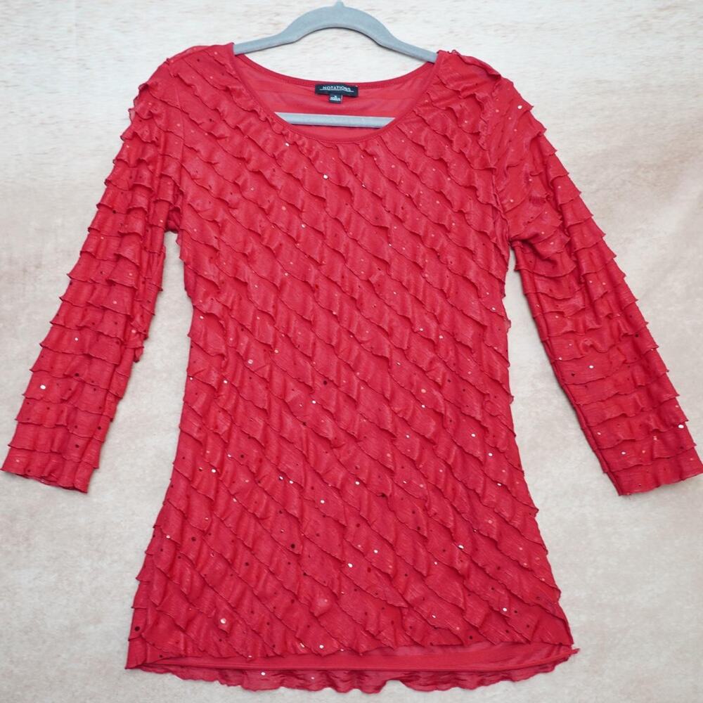 Notations Sequin Ruffle Top Red Small